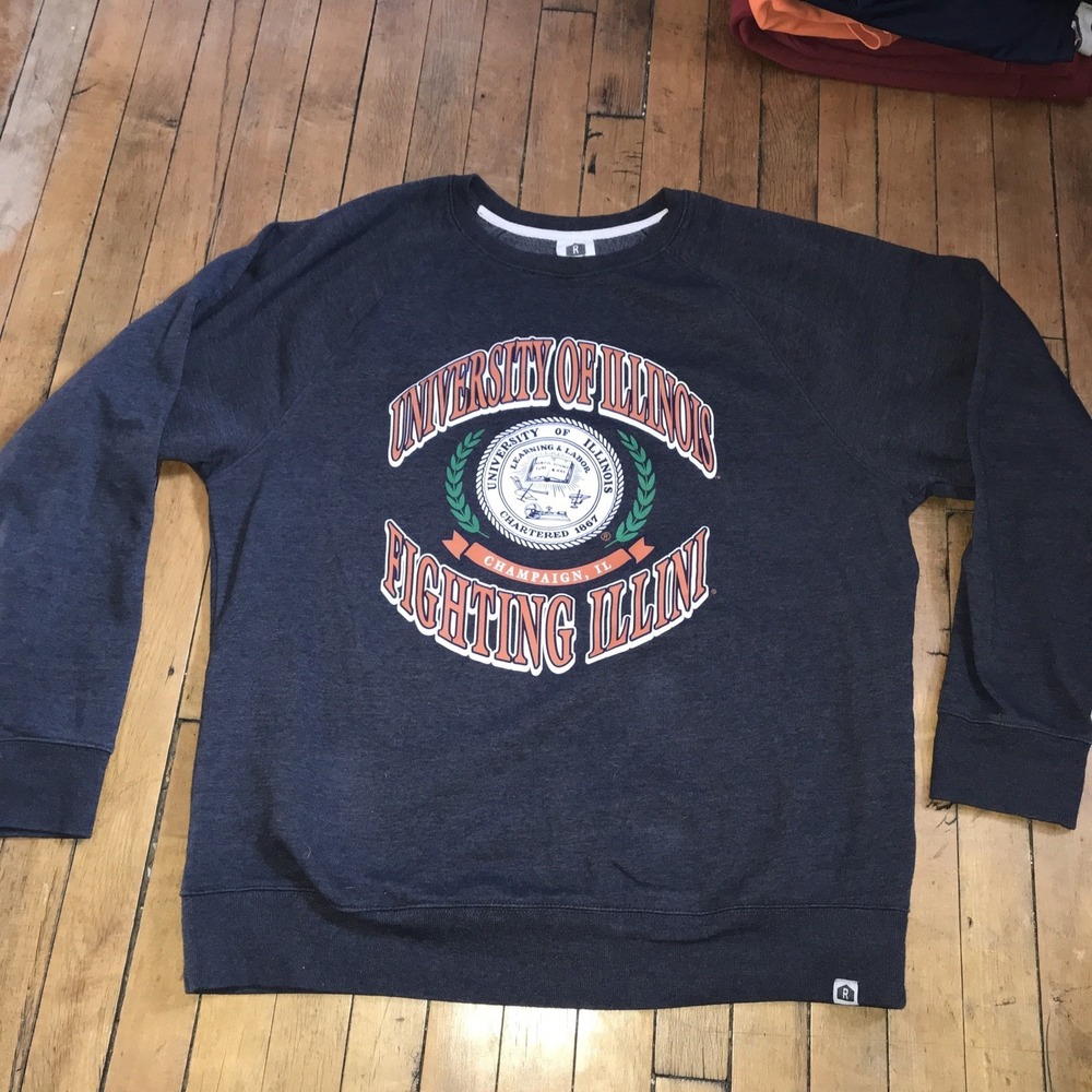 Illinois Fighting Illini 2XL Navy Crewneck Sweatshirt By Rally‎ House